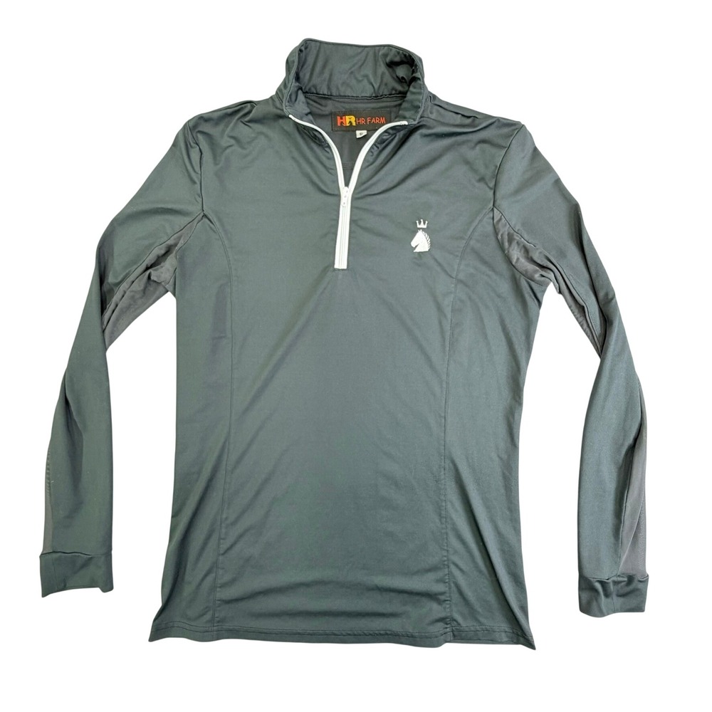 HR Farm Quarter Zip Sun Shirt Women Small Gray Equestrian Mesh Long Sleeve Top